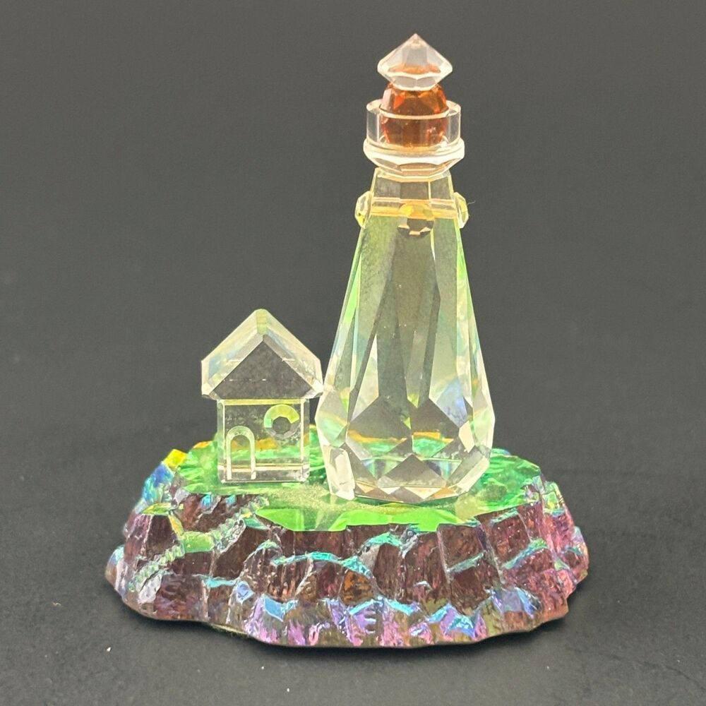 Austrian Crystal World Harbor Lighthouse Figurine Iridescent Made USA Sea Shore